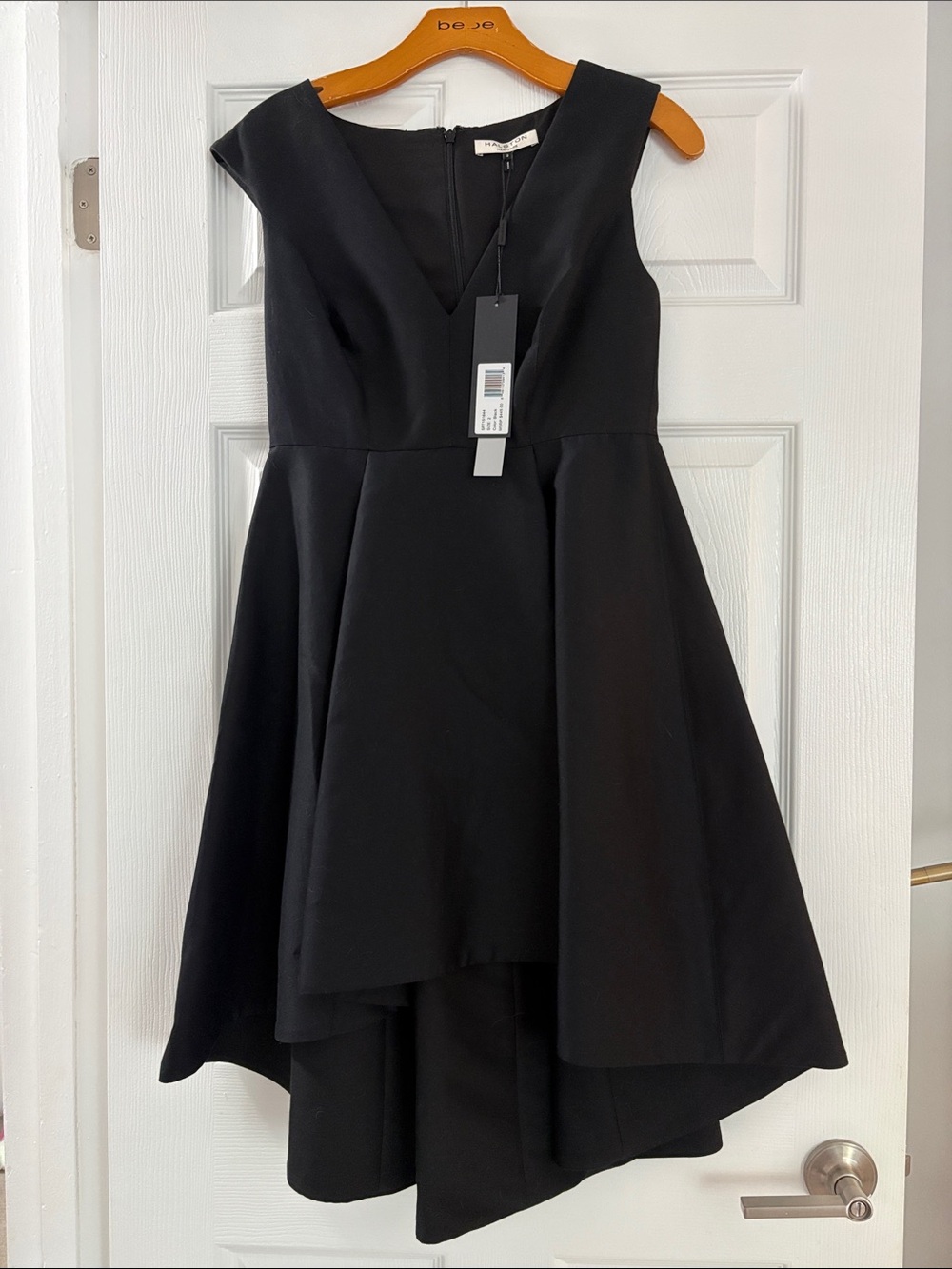 Halston Heritage Black V-Neck High-Low Fit-and-Flare Dress